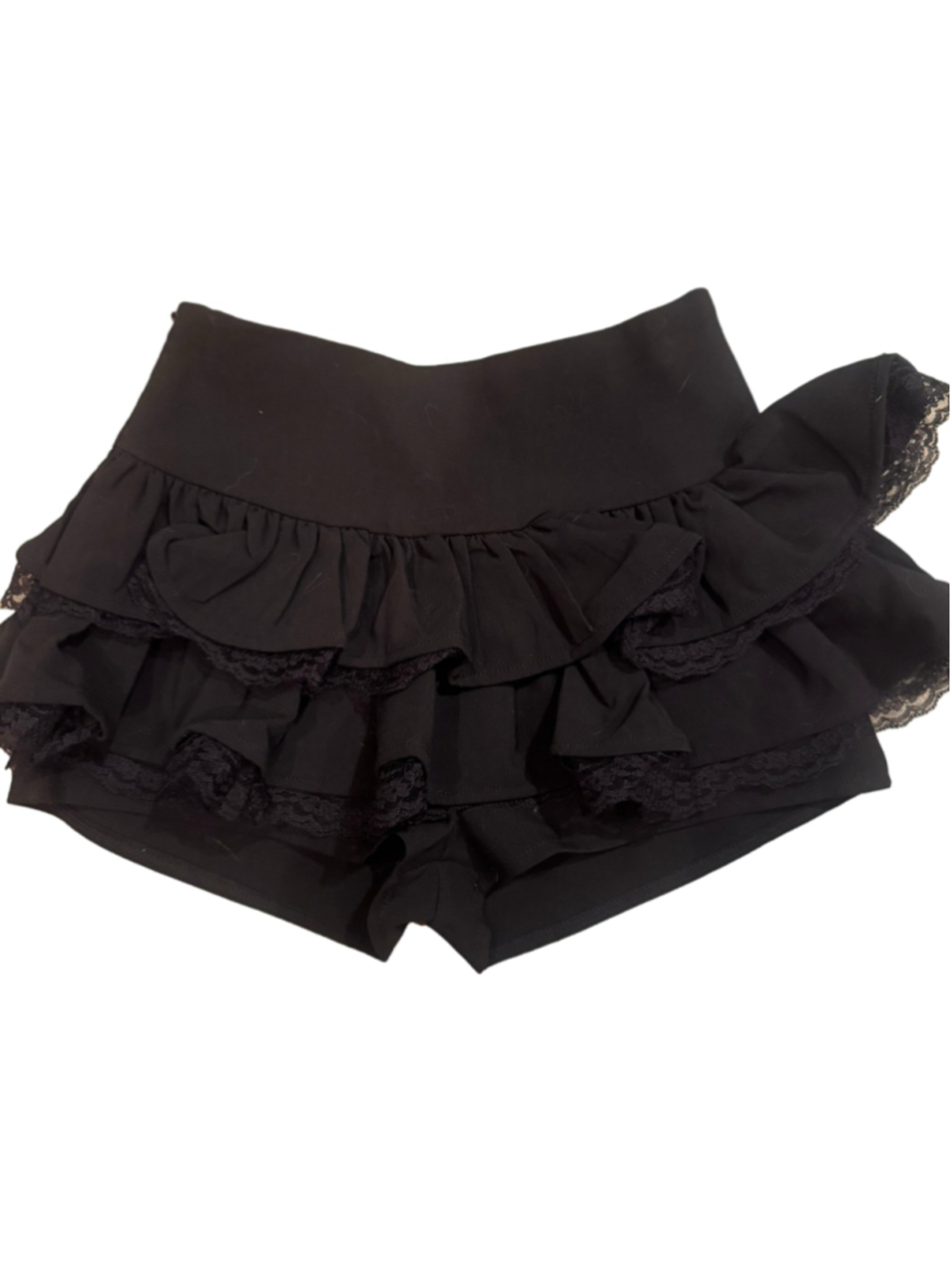 Women's C&H Cai Hong Black Ruffled Lace Trim Skort Size S